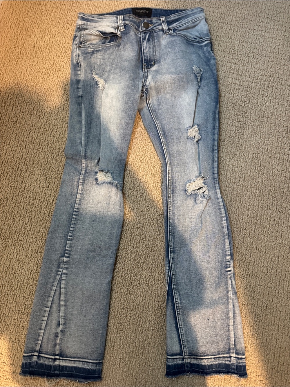 Men's Light Blue Distressed Bootcut Jeans